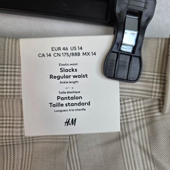 H&M Ankle-Length Plaid Slacks Size 14 Beige Checkered Preppy Academia New - Picture 5 of 10